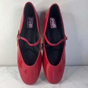 Pop Womens Red Faux Patent Leather Round Toe Mary Jane Shoes Size 7.5